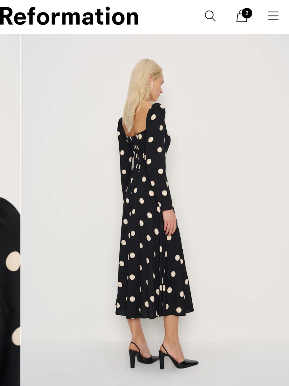 Reformation Rinna Dress Black Polka Dots- Size 8 - Picture 2 of 3